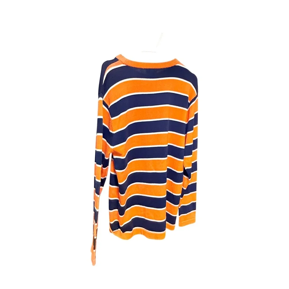 Greendog Sweater Sail Away Striped XL Orange Navy New Cotton Crewneck Ribbed